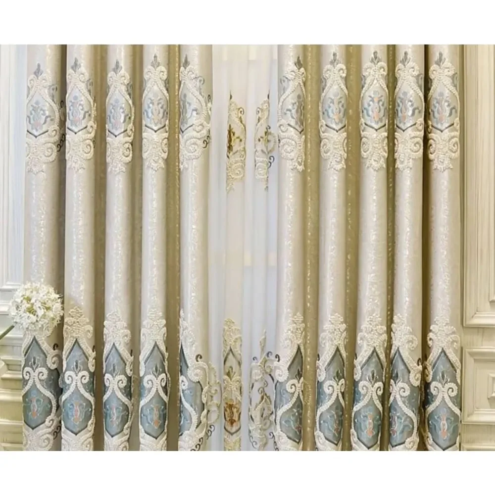 European embroidered blackout curtain panel